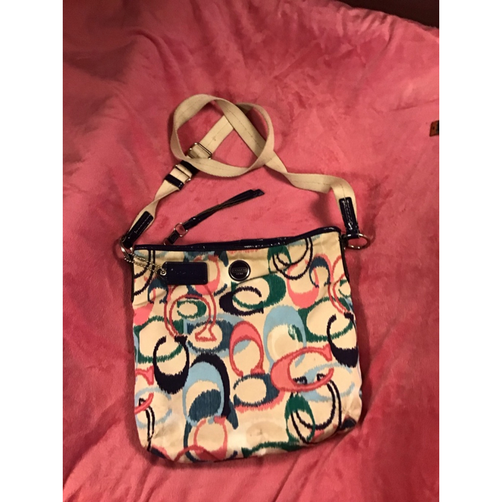 Vintage Coach Cream Blue Pink C-Logo Crossbody Bag